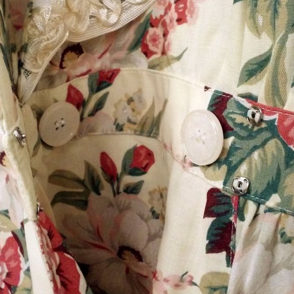 Vintage 80s Expo USA Floral Prairie Dress Lace Collar M(10) Puffed Shoulder Pads - Picture 8 of 12